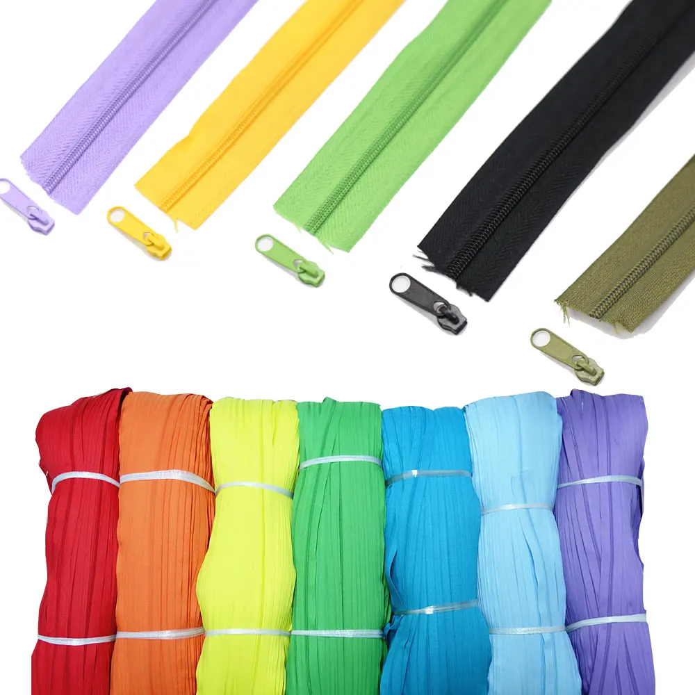 3 M (3M+ 6pcs Zipper Slider) Long Nylon Coil Zipper Roll In Pull Zip For DIY Sewing Clothing Bags Shoes Garment Accessories