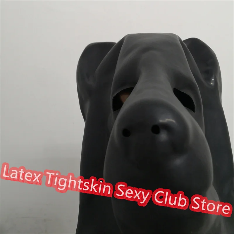 Latex Dog Hoods Open Eye Rubber Mask Sexy Headgear Handmade Halloween Cosplay Costumes Head Around 54-57cm