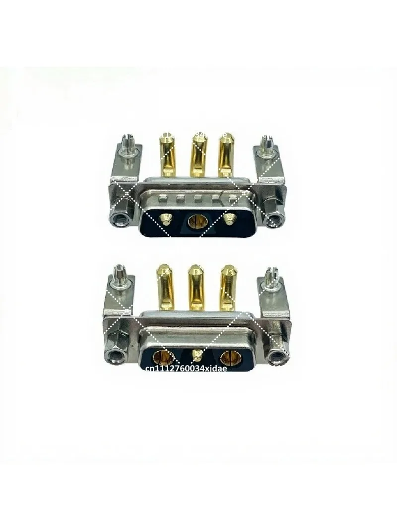 5PCS High Current D-SUB 3V3 Bent Plug with Metal Bracket, Industrial Grade Gold-Plated 3-Core Power Connector