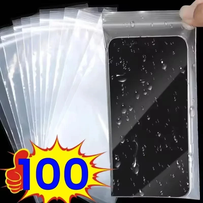 Sacs de téléphone étanches, 100 pièces, sac de protection Transparent auto-scellant jetable pour téléphones mobiles universels, organisateur d'articles divers