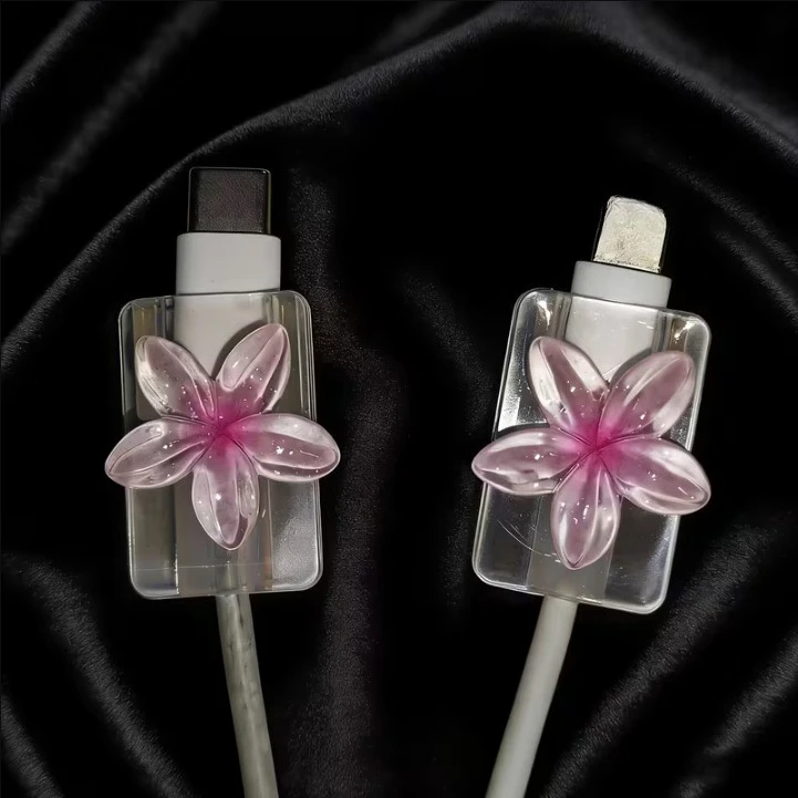 2pcs Flower Change Charger Protector Cover For iPhone For Samsung Type-C Charger Line Winder Lovely Protector Cover