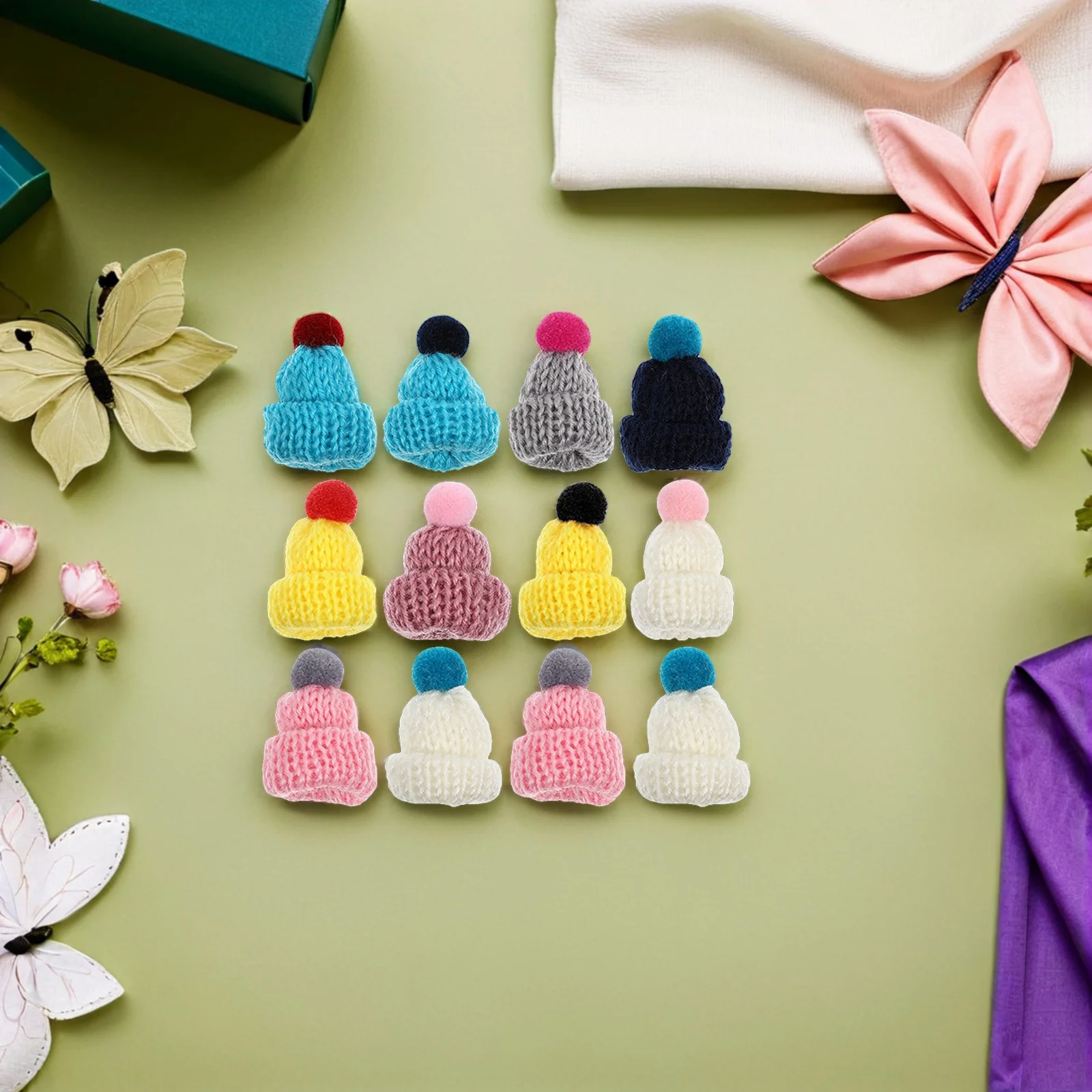12 stuks mini breien doe-het-zelf accessoires mooie kleine ambachtelijke decoratieve hoeden slijtvast zacht garen hoeden festival feestartikelen kerstmis