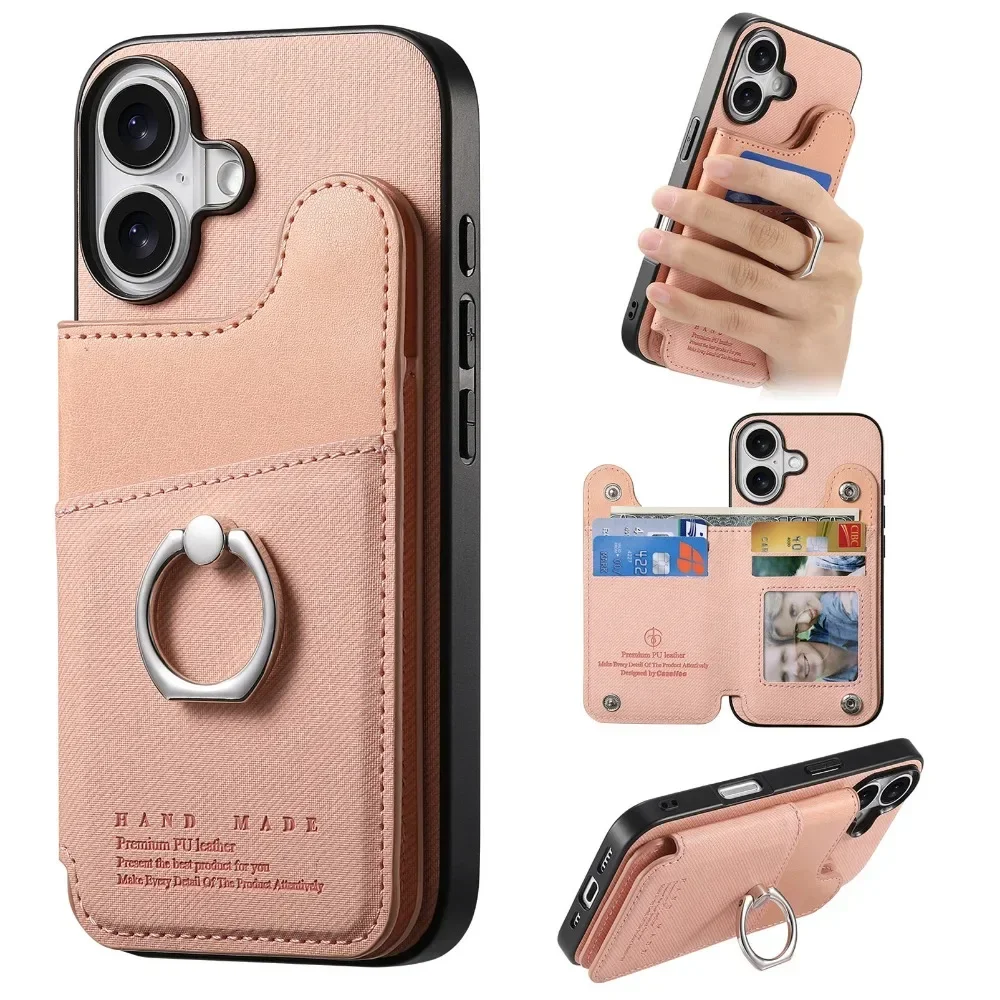 Flip-Wallet mit Kartenhalter RFID-blockierende Handyhülle für iPhone 18 17 16 15 14 Plus 13 12 Pro Max Ring-Lederhalterung – Detail 5