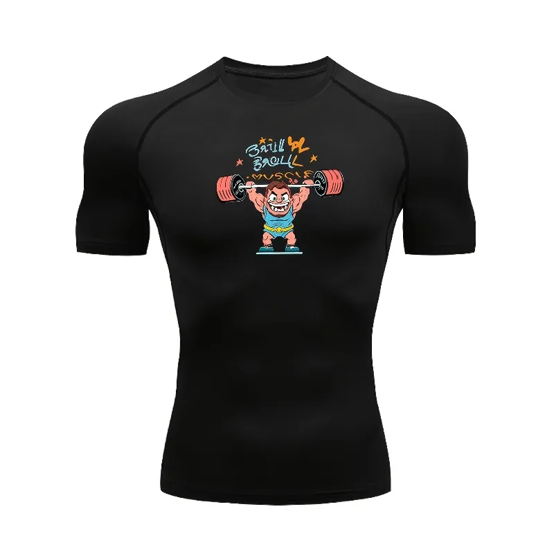 Men High Quick-Dry Sports T-Shirt Fitness Workout High Elasticity Breathable Top Tight Fit Jogging Training Elastic Fitness Suit