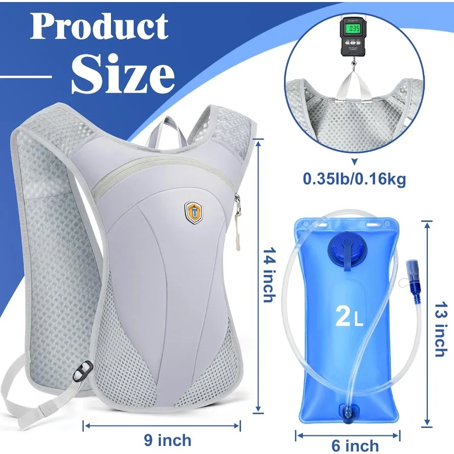 حقيبة ظهر مرطبة مع حقيبة مثانة مائية سعة 2 لتر، سترة جري خفيفة الوزن وجيدة التهوية للرجال، أشرطة صدر قابلة للتعديل، عبوة مائية