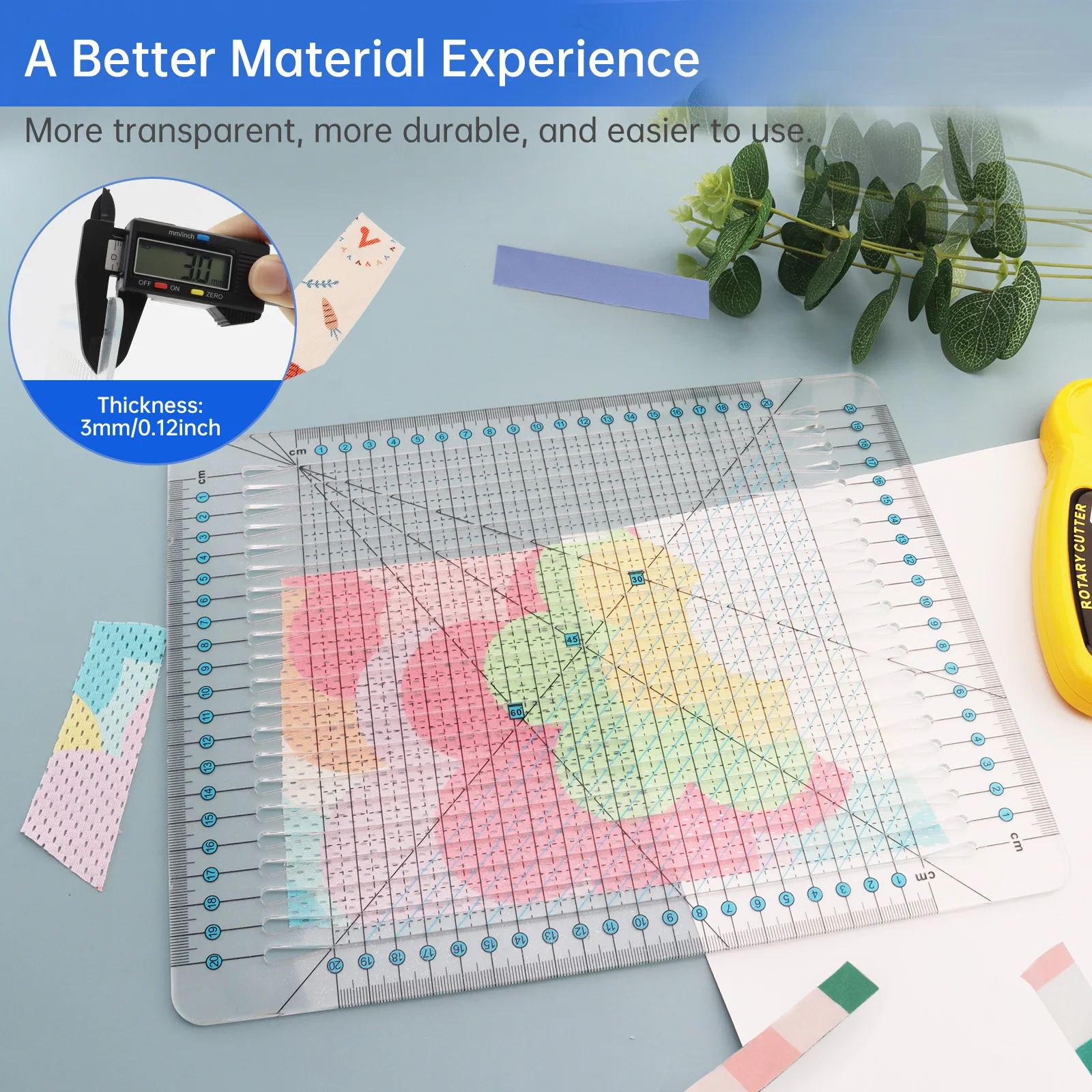 

20cm Quilting Patchwork Ruler Easy to Read Metric Scale Acrylic Patchwork Precise Fabric Cloth Cutting Ruler Tailor Sewing Tool