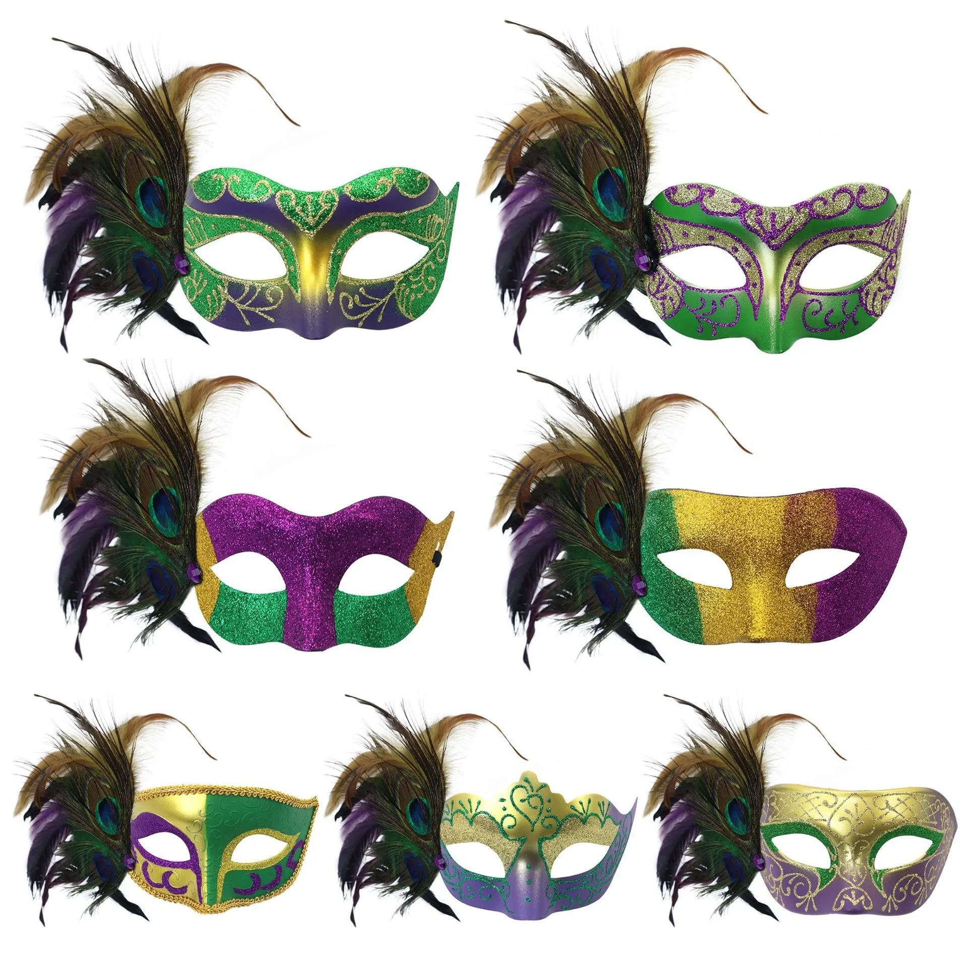 Brazilian Carnival Gradient Half Face Mask Green Feather Mask Party Mask Party Mask Festive Plastic Colorful Ornate Feather Mask