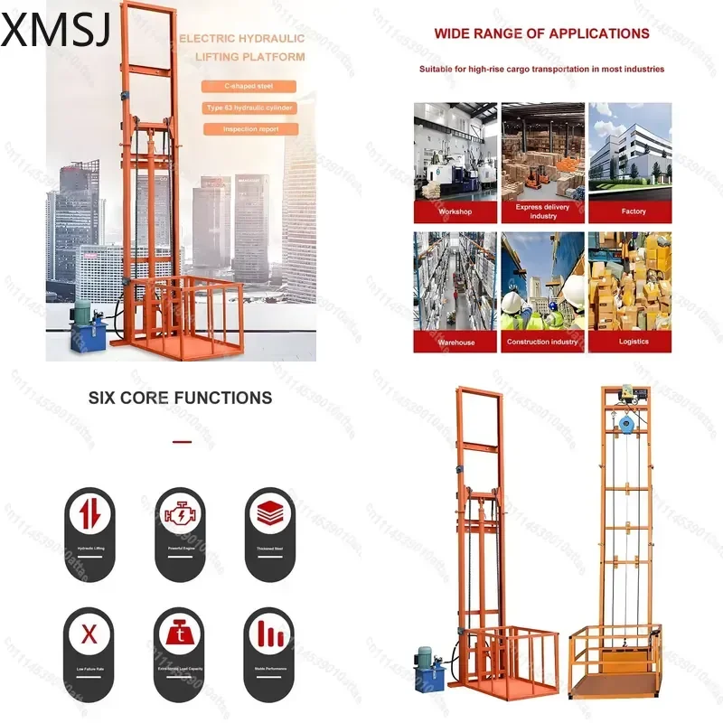 1Ton Electric Hydraulic Wall Mounted Cargo Lift Platform Freight Elevator Lifter Trolley For Indoor Outdoor Use