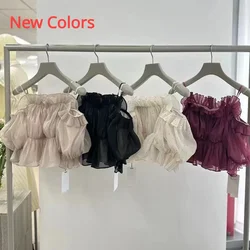 Kuzuwata Japanese Chiffon Slash Neck Blouse Women Ruffle Off Shoulder Sexy Shirts 2024 Short Fresh Solid Color Blusas De Mujer