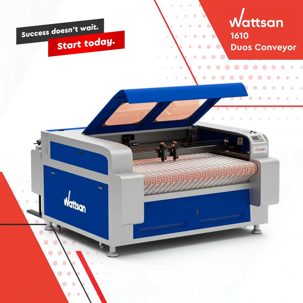 

Лазерный станок Wattsan 1610 Duos с двумя головками для резки CO2-лазером, 1600*1000 мм, для кожи, текстиля, акрила, меха, высокоскоростное производство