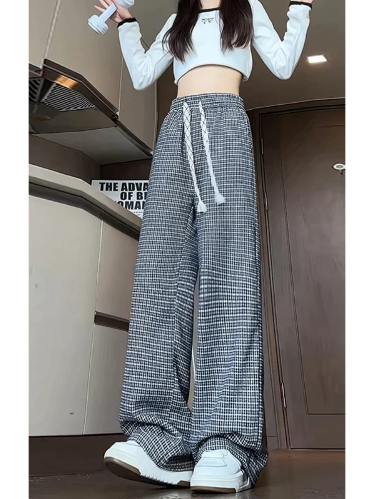 

American Retro Plaid Men's Straight Leg Casual Pants Spring Autumn Wide Leg Drapey Street Sle Faionable Loose Fit Trousers