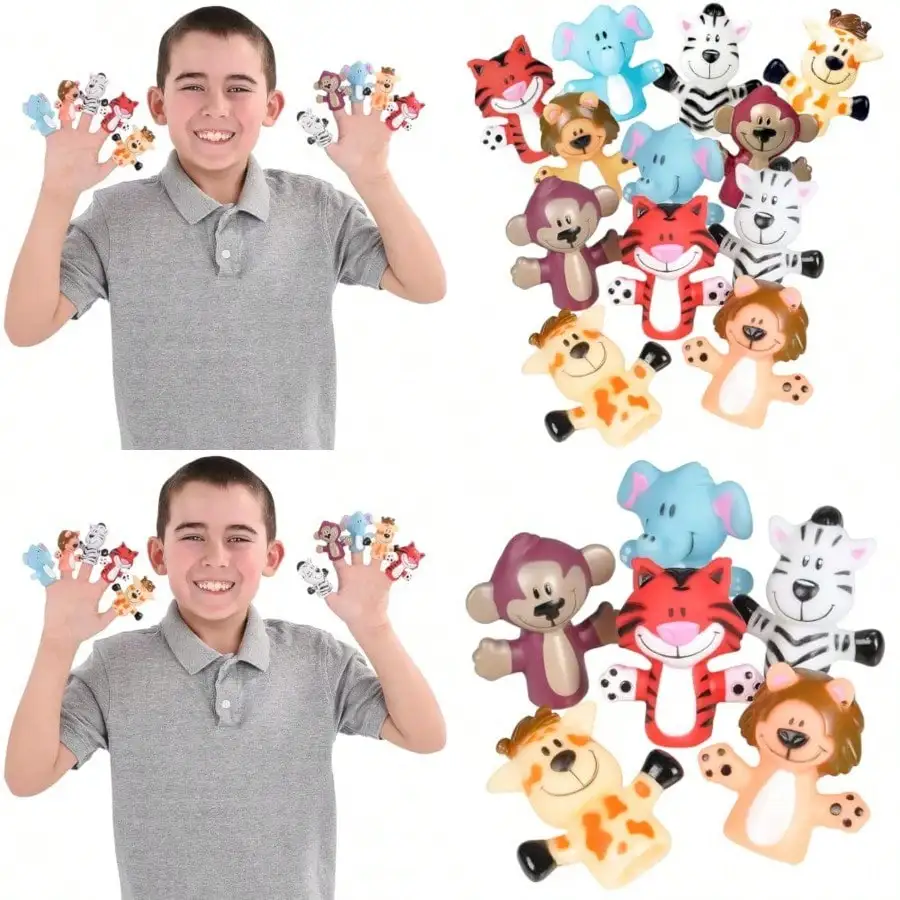 

2 Zoo Animal Finger Puppets, Soft Fidget Toys for Kids Role Play and Party Favors
