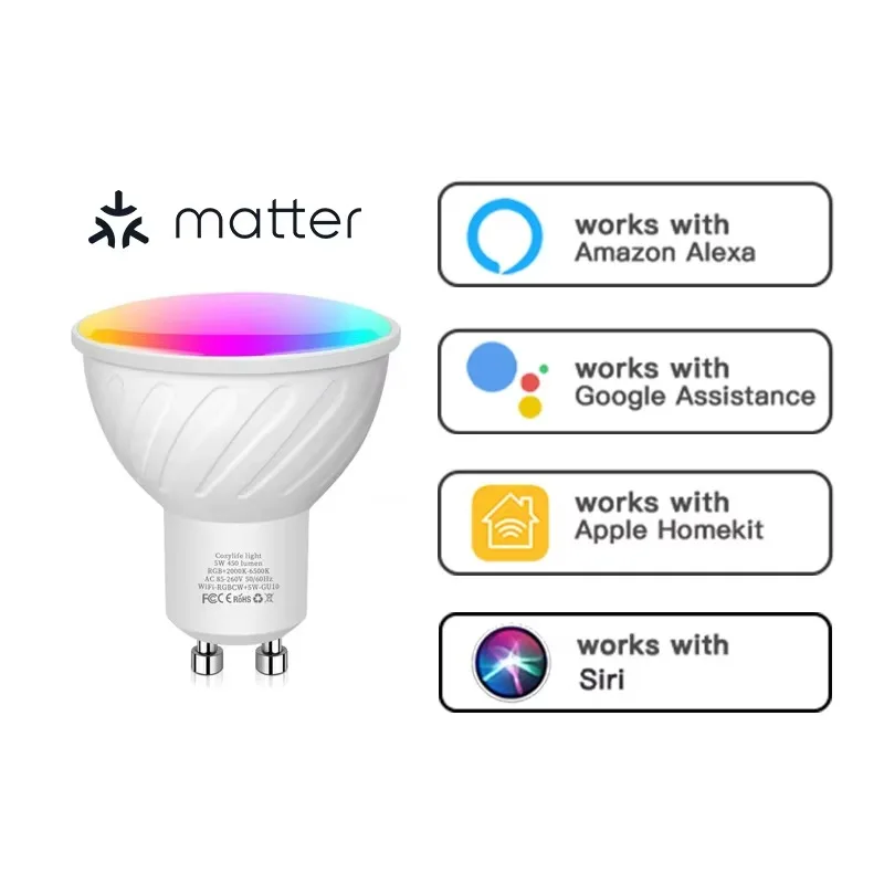 Matter for Homekit RGB Colorful LED Downlights Wireless Remote Smart Spot Light GU10 Bulb