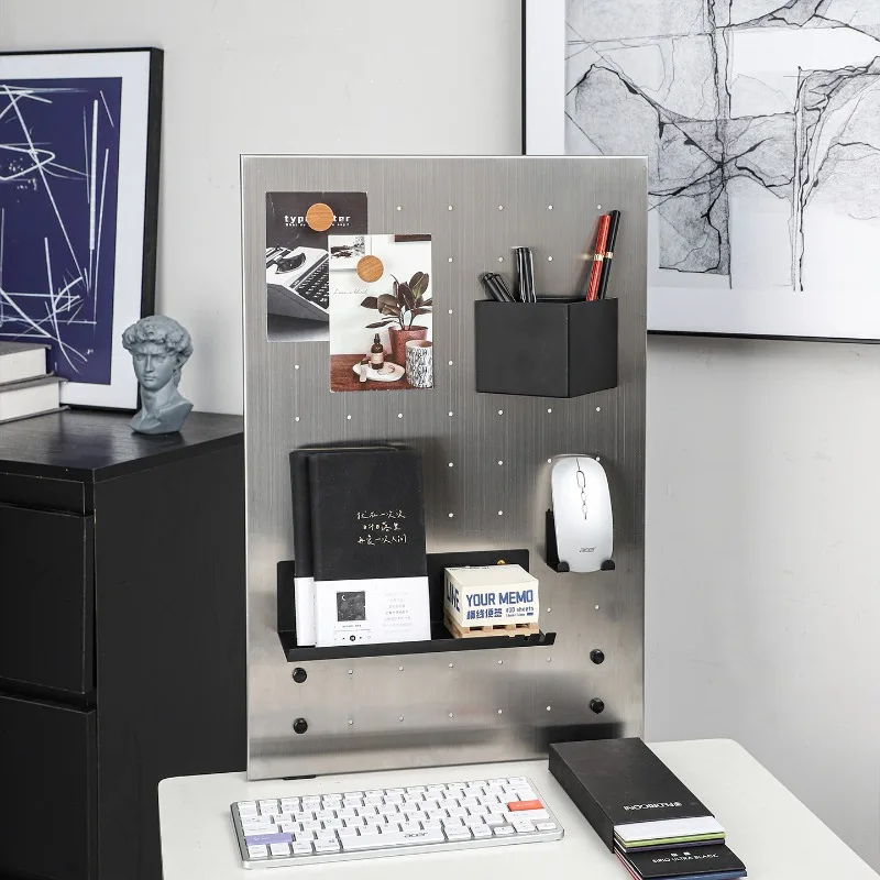 

Ultra Rugged Standing Stainless Steel Perforated Board No Drill Hole Storage Organizer Office Gaming Setup Desktop Storage Rack