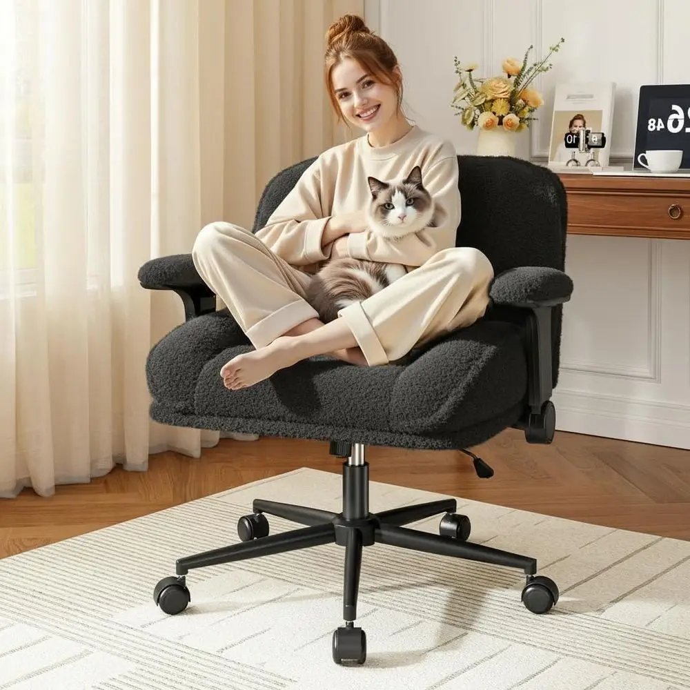 

Большое поворотное кресло с мягкими подлокотниками, глубоким сиденьем для дома или офиса, стильное черное кресло для туалетного столика