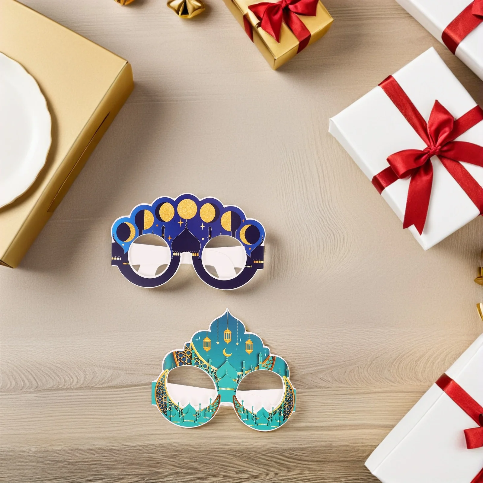 

6Pcs Middle Eastern Moon Festival Glasses Eid Mubarak Party Supplies Funny Photo Props Novelty Paper Eyewear Celebration