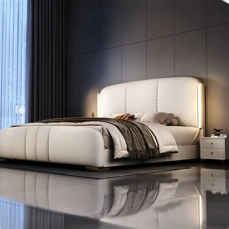 Wood Tall Headboard Bed Frame Double European Style Modern Nightstands Bed Frame Queen Size Bedroom Cama Moderno Lujo Furniture