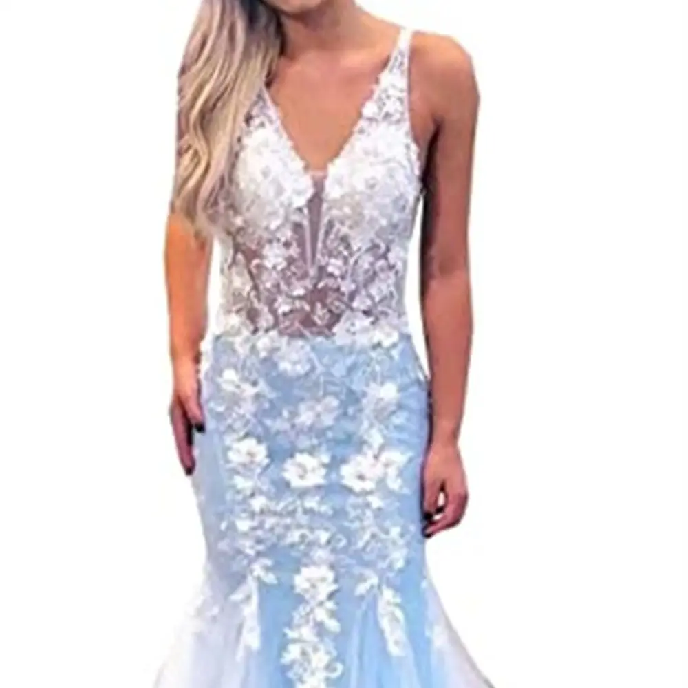 Vestidos formales De fiesta De noche para mujeres adolescentes, Vestidos De fiesta De Graduación De sirena con patrones De encaje Floral 3D blanco, 2023