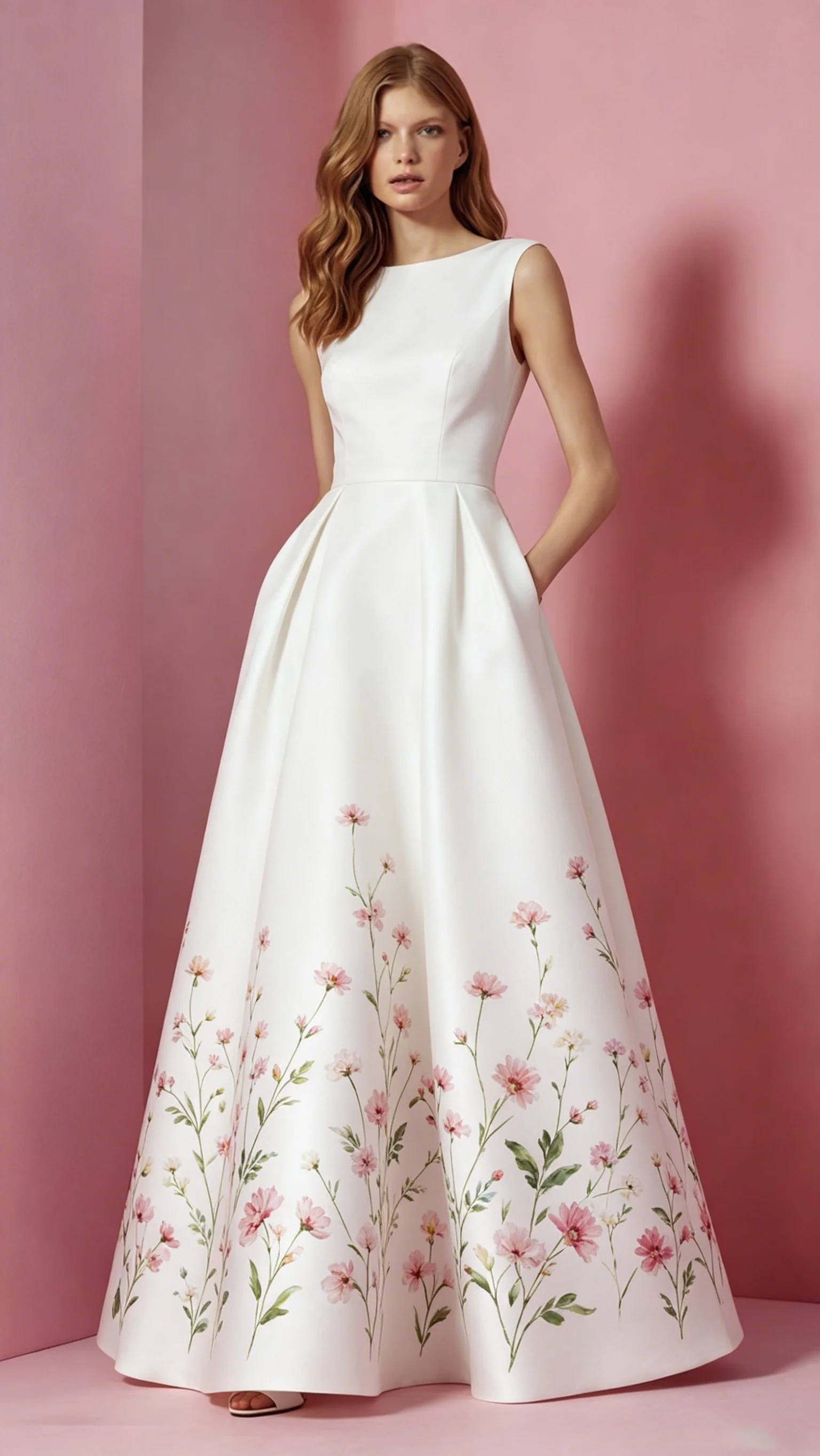 

Women's Elegant Summer Dress For Women Sleeveless Hem Floral Print Slim Fit A-Line Maxi Dress Pleated Versatile Evening Clothing