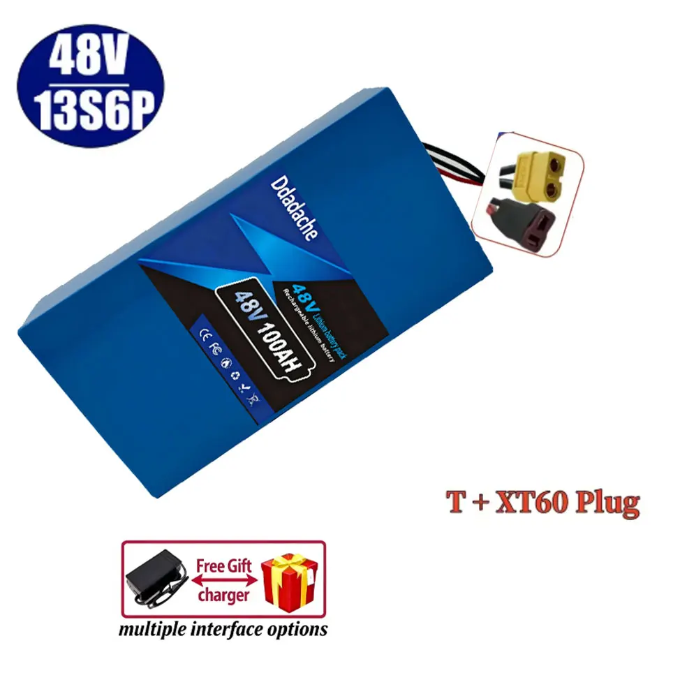 18650 Batterijpakket 13S6P Lithium Batterijpakket 48V 100Ah 2000W Citycoco Scooter Batterijen Ingebouwde 50A BMS Aanpasbare stekker