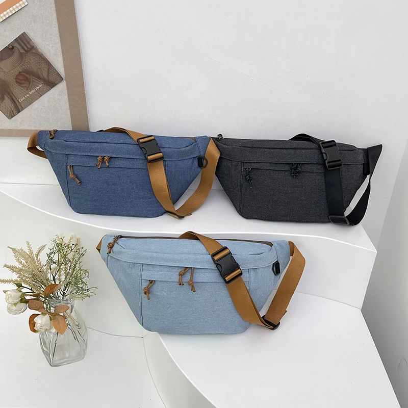 Women Chest Bags Street Style Waist Bag Denim Shoulder Bag Unisex Large Capacity Fanny Packs Casual Crossbody Belt Bag