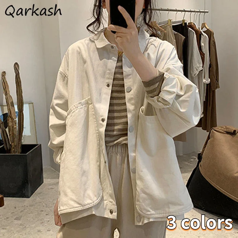 Basic Jackets Women Autumn Pockets Solid Simple Safari Style Streetwear Fashion Stylish Minimalist Popular Outwear Ulzzang Chic