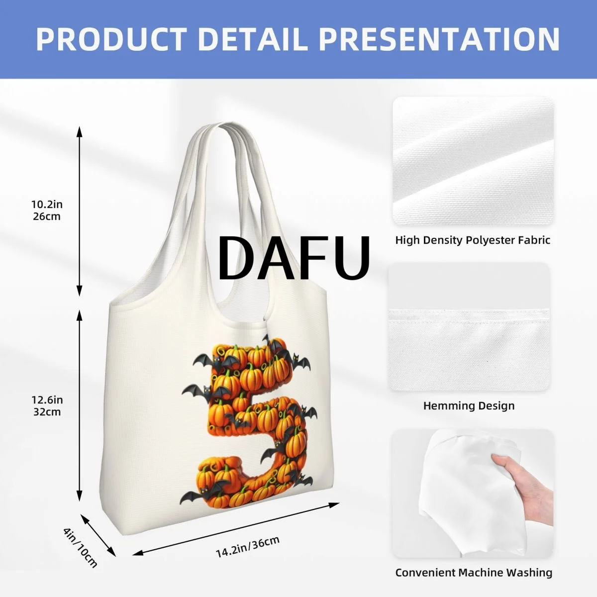 Batty Pumpkin Number 5 Funny Halloween Bat Pumpkin Tote Bag for Women - Gothic Canvas Shoulder Bag Shopping Commute Party