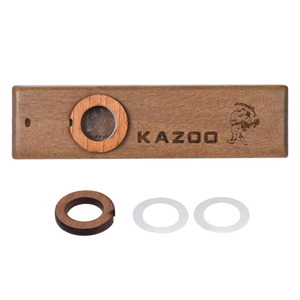 Wooden Kazoo Musical Instrument Ukulele Guitar Partner Wood Harmonica with Metal Box for Music Lover