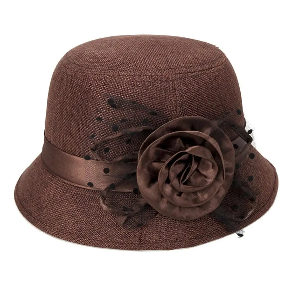 Ladies Elegant Mesh Flower Bowler Sun Visor Basin Hat Bucket Cap Bowler Women\'s Hat Dome Hat