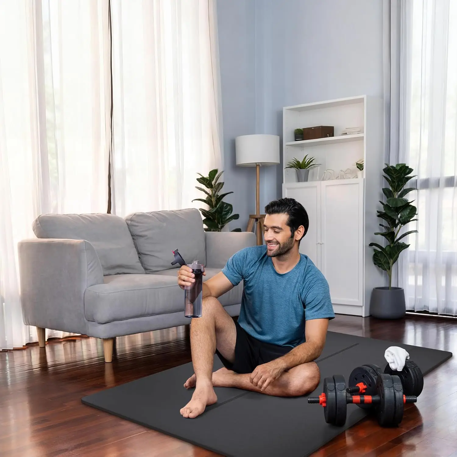 Large 6'x4' Yoga Mat in Black, Made of High - quality Material, Ideal for Home Workout, Pilates, and Stretching, with 1/4\