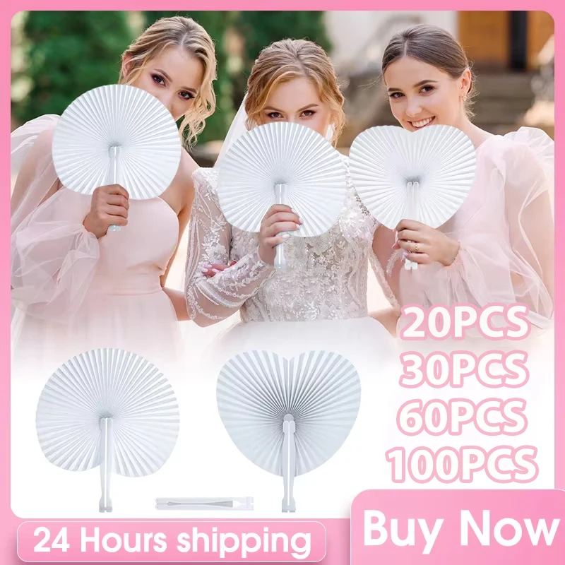 20-100PCS White Folding Paper Fans DIY Painting Wedding Hand Fans Party Gift Anniversary Birthday Decoration Festival Party Gift