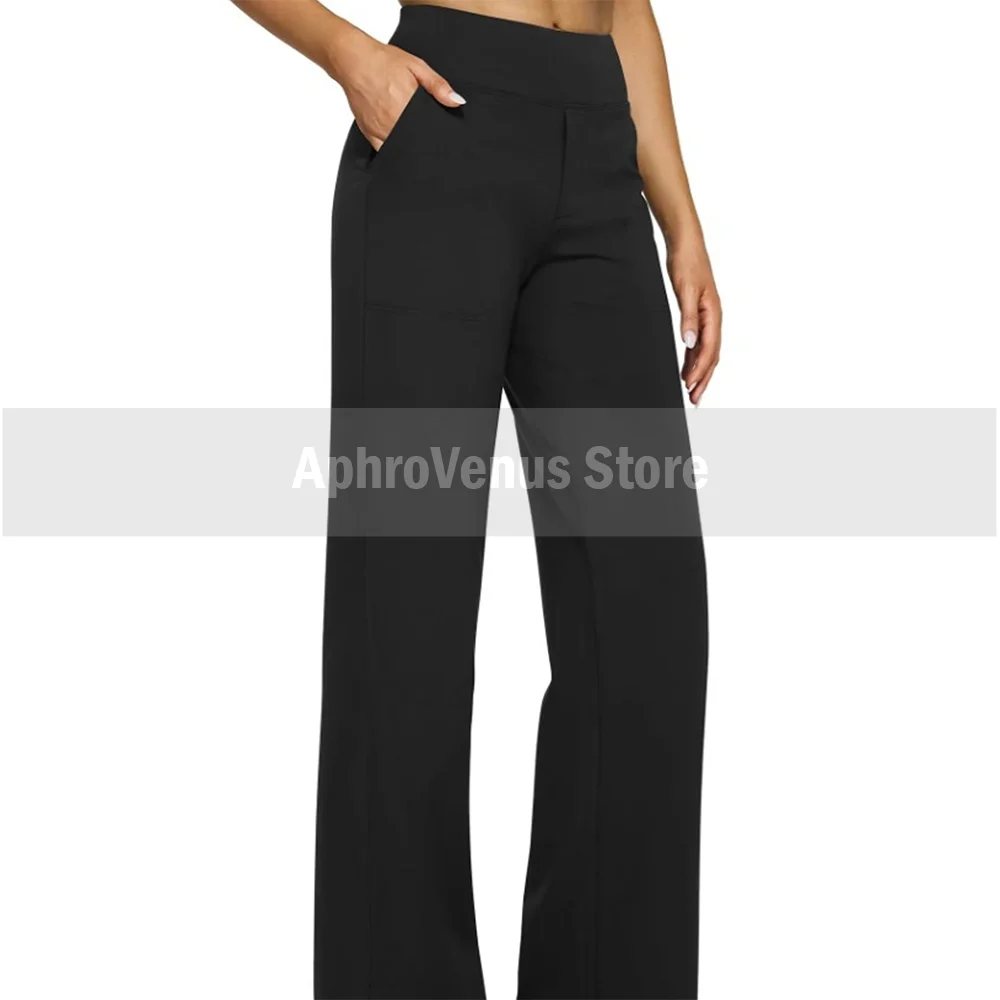 

High-Rise Wide-Leg Pants with Pockets Stretch Casual Sweatpants Straight Leg Loose Pants New Arrival All Season Wear