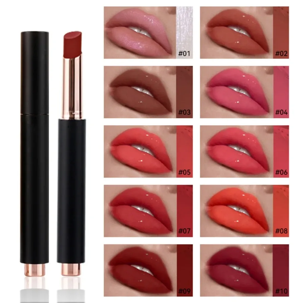 10 Color Matte Lipstick Press Pencil Waterproof Long Lasting Non-Stick Cup Lip Stain Tint Cosmetic Nude Lipstick Makeup Custom