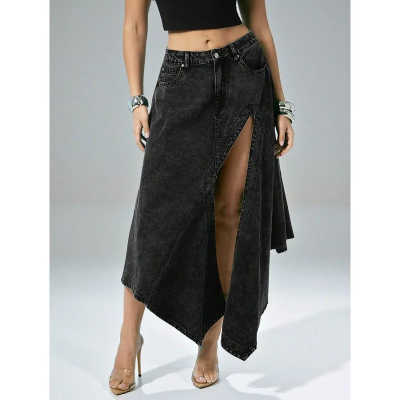 

Washed Denim Midi Skirt V 84126 Women's Fashion Spring 2026 Neutral Waist Other Fabric Other Process Other Style Details