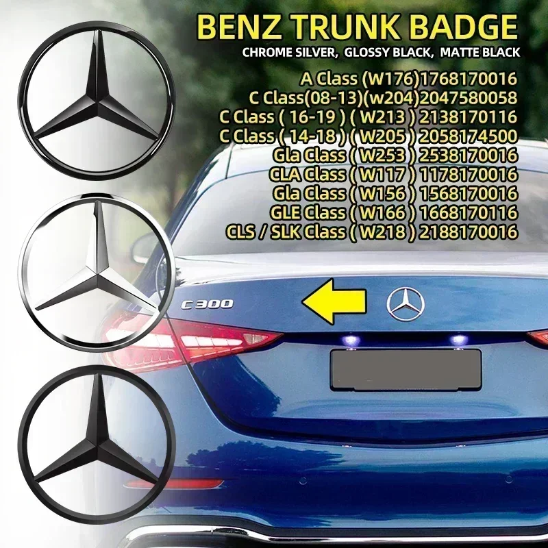 Star Trunk Emblem 3 Pins Rear Boot Badge Logo for Mercedes Benz Original A C E GLC Class W166 W176 W205 W204 W213 W218 W223 W177