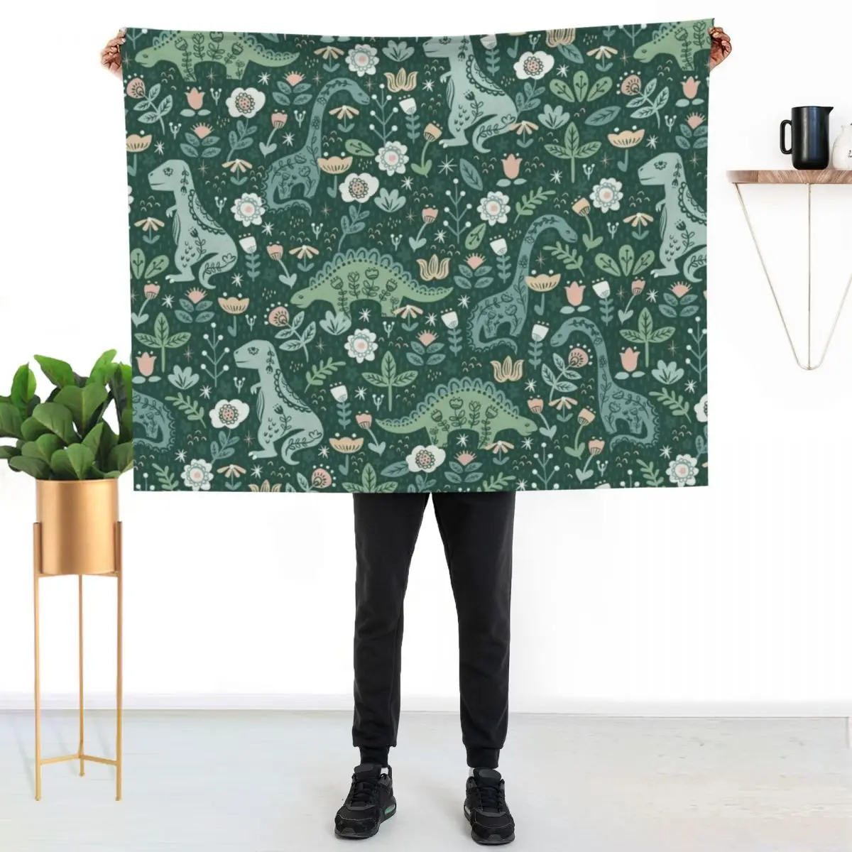 Folk Floral Dinosaur Throw Blanket Picnic Vintage Luxury valentine gift ideas warm winter bed plaid Blankets