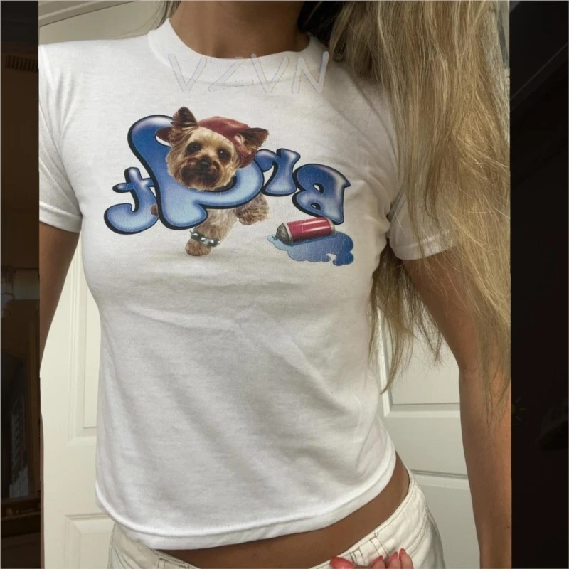 

Gothic doggy Graphic Tees Y2k Kawaii Clothing lovely girls T-shirt Emo Kpop printed Summer baby tee punk streetwear