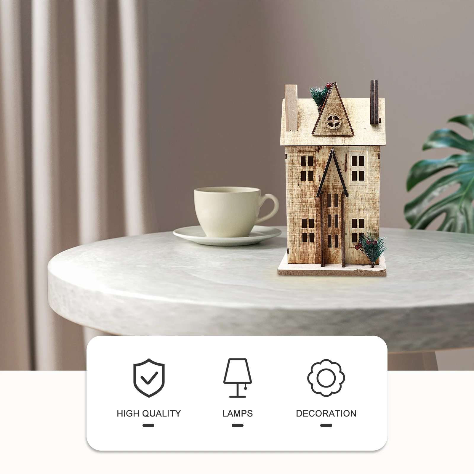 

1Pcs Wooden House Decor Nordic Style Xmas Luminous Desktop Ornament Christmas Party Home Decoration Craft Gift Choice for Kids