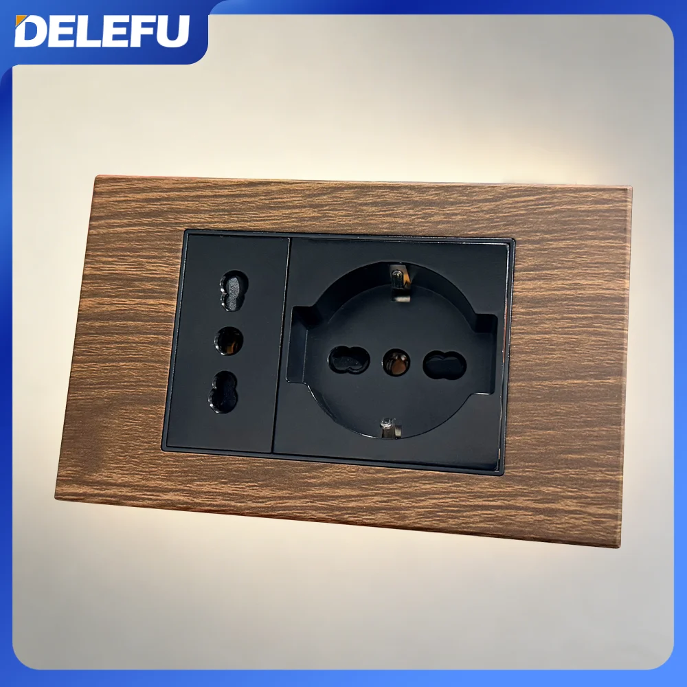 DELEFU Aluminium Wood Black Italy USB TypeC Fast Charging Wall Socket Schuko Tuya Wifi Smart Switch Sat TV Tel Doorbell Curtain