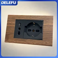 DELEFU-enchufe de pared de grano de madera de imitación, interruptor de presión de luz, color negro, con USb tipo C, estándar italiano, para oficina y hogar, enchufe europeo, 118 Carga rápida