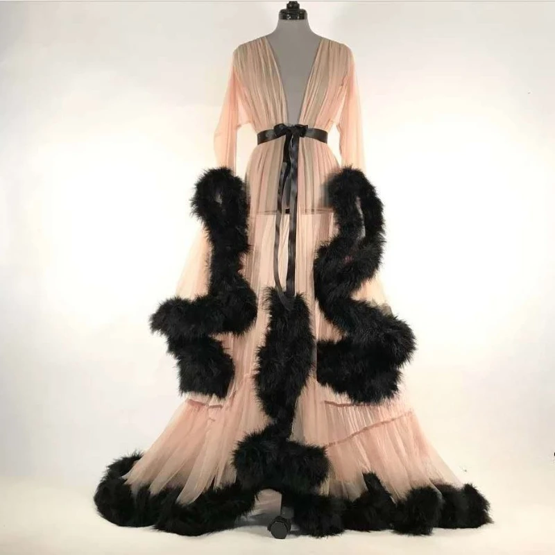 Sexy Feather Horn Sleeve Tailed Long Dress 2026 Summer Fashionable Imitation Otter Rabbit Unique Design Sleep Dress for Women