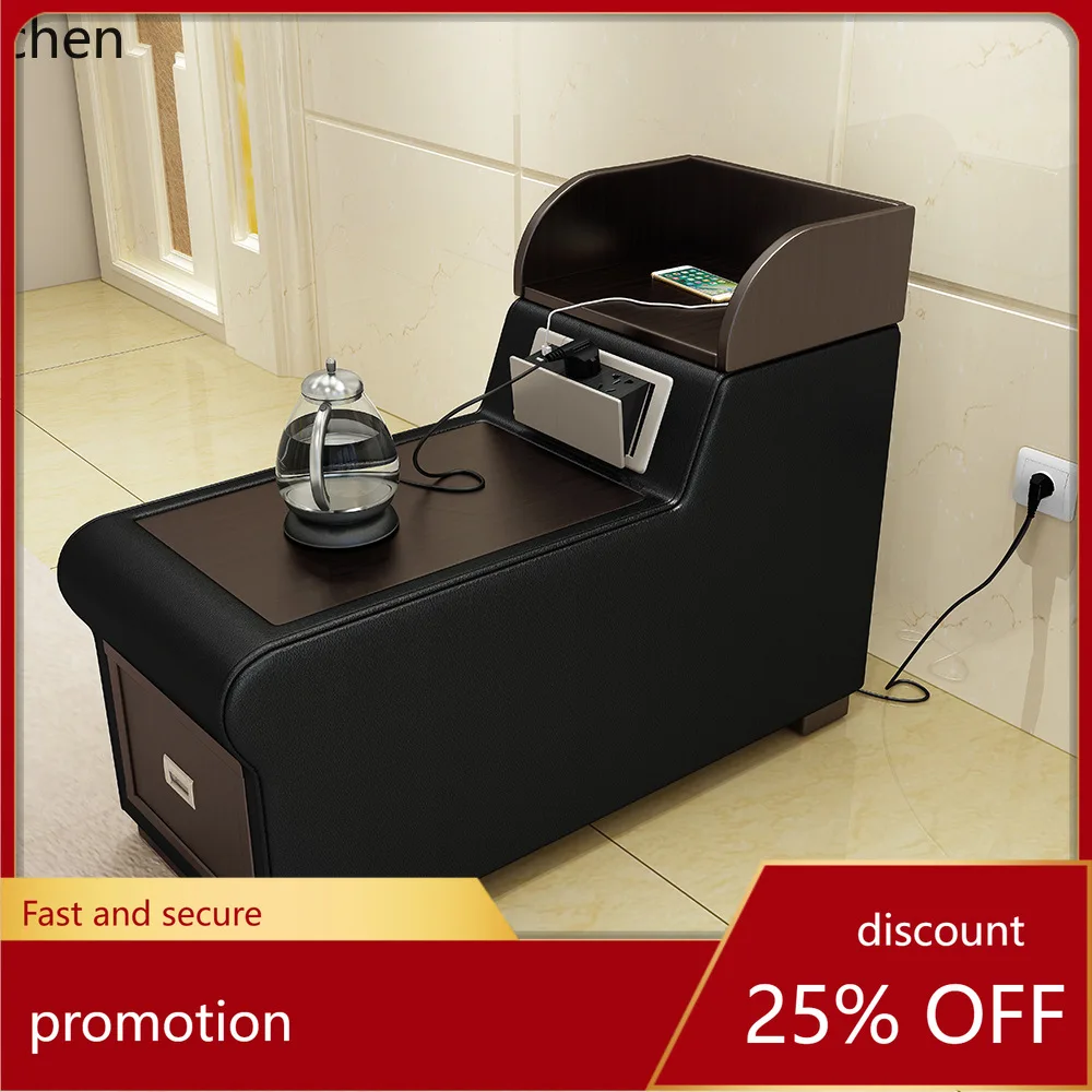 

LXC Multifunctional Living Room Leather Sofa Side Table with Charging and Storage Drawer Armrest Small Coffee Table