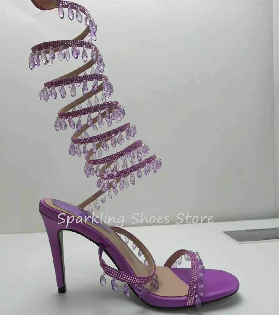 

Luxury Rhinestone String Bead Women Sandals Peep Toe Thin Heel Ankle Wrapped Slingback Pumps Ladies Hight Heel Slip-On Shoes