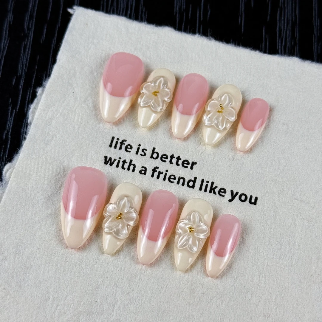 10pcs High-end Gentle lady style, hand-painted three-dimensional engraved patterns, tiny glittering golden beads handmade fake image 3