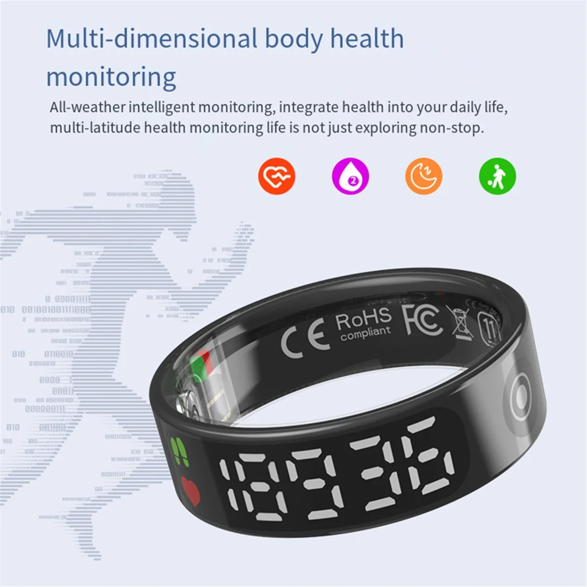 

AB01 Smart Ring with Display Screen and Touch, Wireless Charging, Health Manager, 5 ATM Waterproof for Men Women No.9