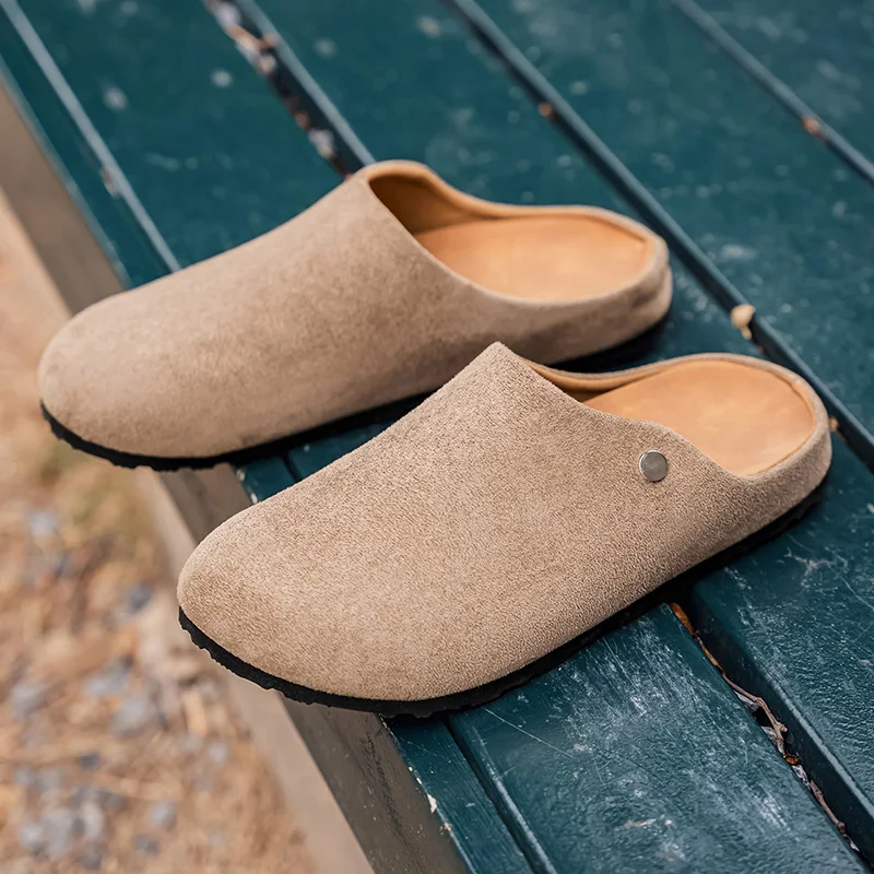 

Men's Slip-On Mules Soft Bottom Indoor Outdoor Office Wearable Slippers Casual Style Rubber Sole Velvet Upper Adult Size
