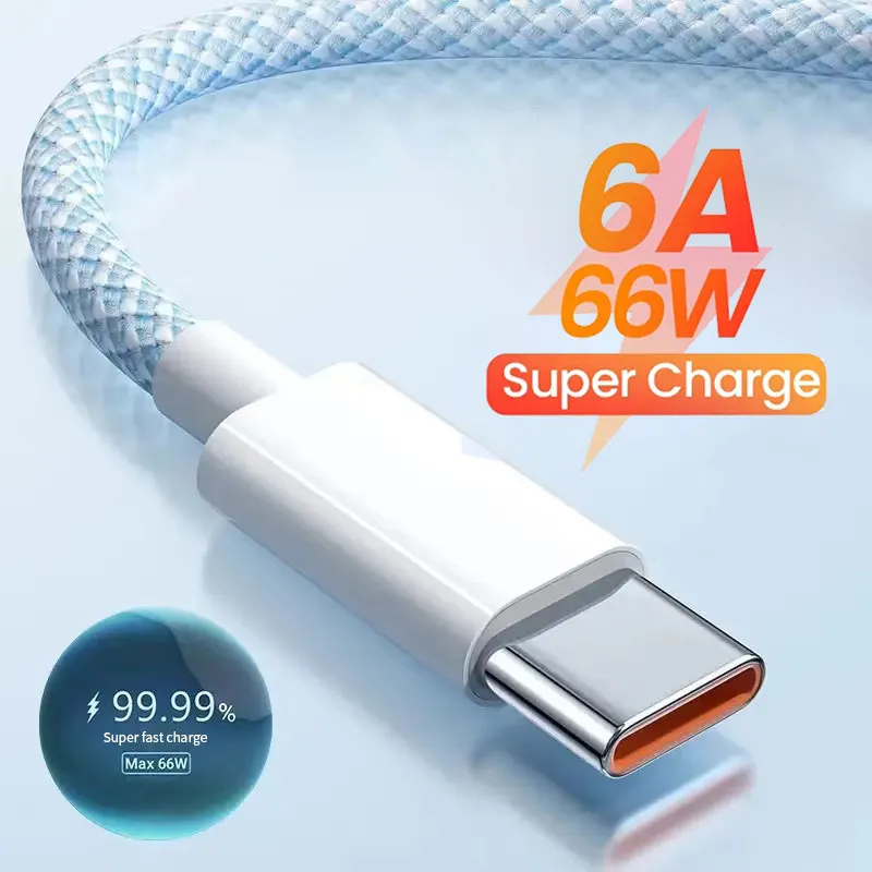 

6A 66W USB Type C Cable For Huawei Honor Support Huawei 20W Fast Charging Wire USB-C Charger Data Cord For Xiaomi Samsung OPPO