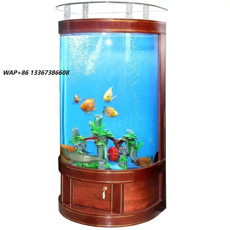 Industrial 200L-1000L Aquaculture Aerator Glass Cylindrical Aquarium with Base Cabinet and Automatic Filter System
