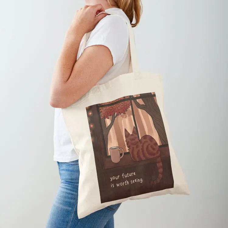 

Your Future is Worth Seeing Fall Kitty on the Windowsill Tote Bag Big bag women tote bag woman hand ladies