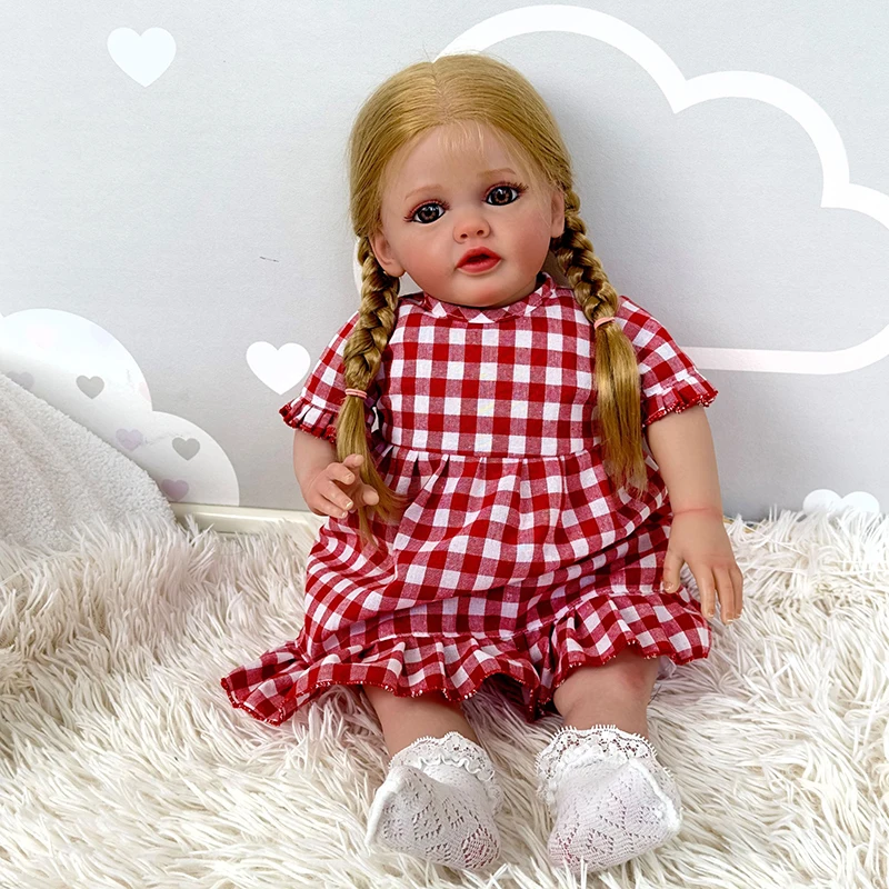 

24inch Betty Reborn Toddler Girl Soft Cloth Body Rooted Blonde Hair High Quality Hand Painted Doll 3D Skin Drop Shipping